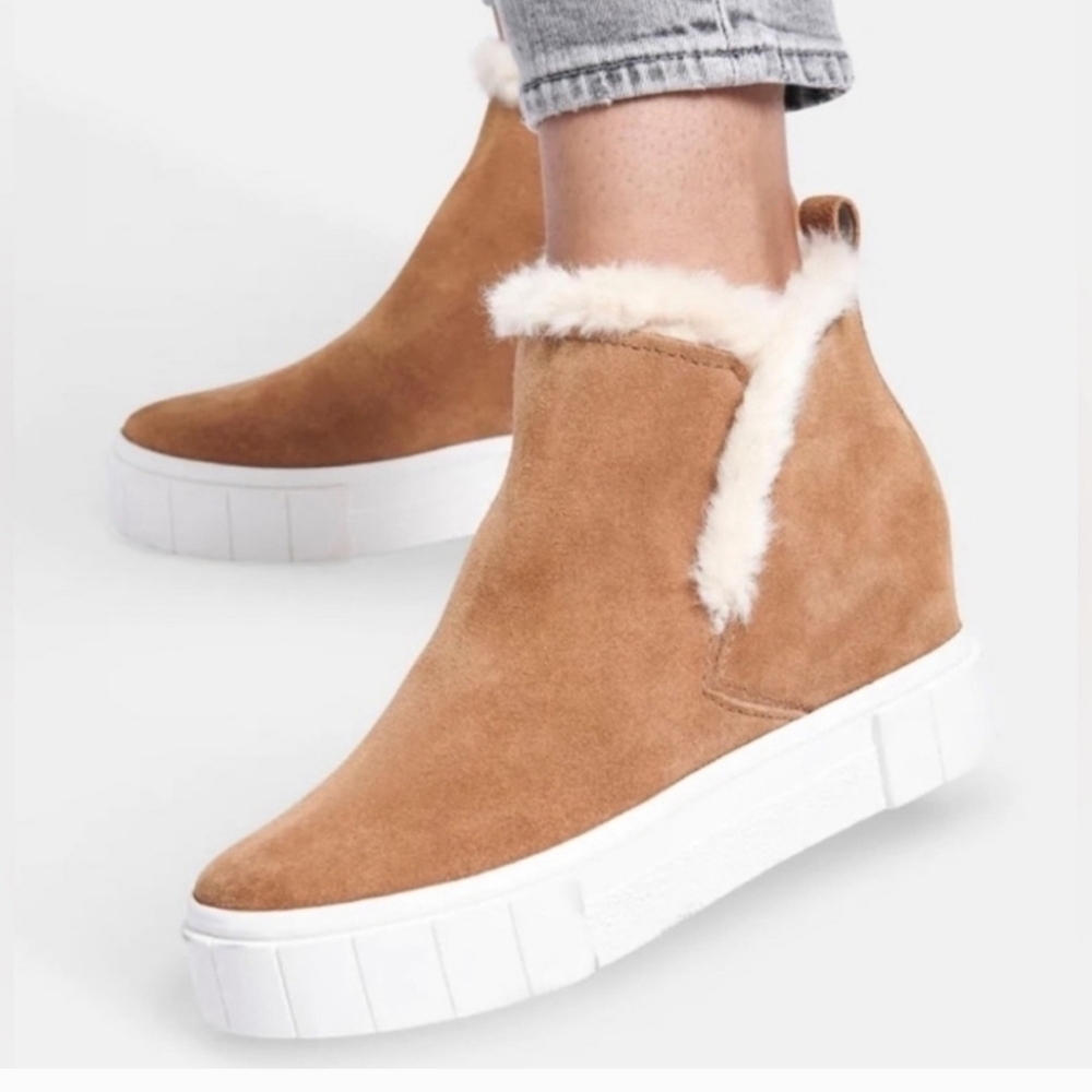Dolce Vita 'Zanza' Praline Suede Hightop Faux Fur Sneakers Booties  Size 8